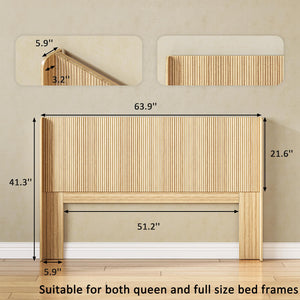 Fluted Wood Queen Headboard – Wall Mount, Wingback, Natural