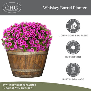 Whiskey Barrel Resin Planter – Distressed Oak Brown 20.5" (4-Pack)