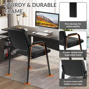 Waiting Room Chairs No Wheels Set of 4 – Leather Reception Guest Chairs with Padded Arms