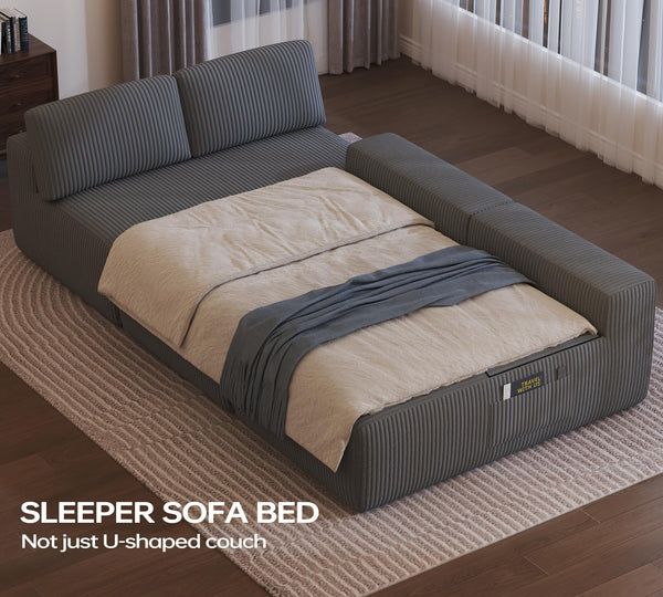U-Shaped Modular Sectional Sofa Sleeper – Corduroy Deep Seat, 4-Seater