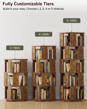 5-Tier Rotating Bookshelf Tower with 360° Swivel