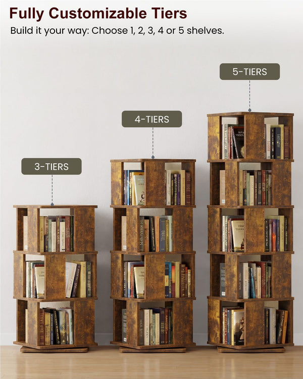 5-Tier Rotating Bookshelf Tower with 360° Swivel