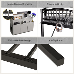 Twin Metal Loft Bed with Guardrails & Convertible Ladder