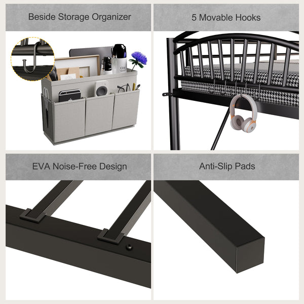 Twin Metal Loft Bed with Guardrails & Convertible Ladder