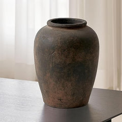 Brown Ceramic Oval Vase – Zen Farmhouse Decorative Flower Vase