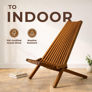 Folding Acacia Wood Adirondack Chair – Low Profile Outdoor Patio Chair