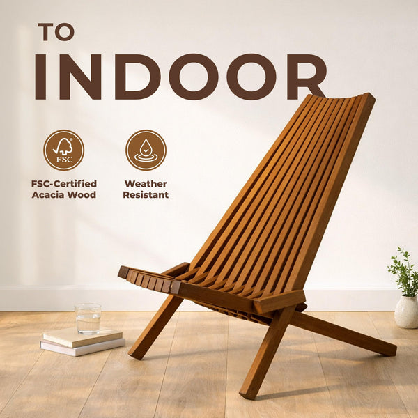 Folding Acacia Wood Adirondack Chair – Low Profile Outdoor Patio Chair