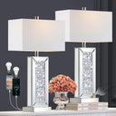 Mirrored Crystal Touch Table Lamps Set of 2 with USB Charging Ports