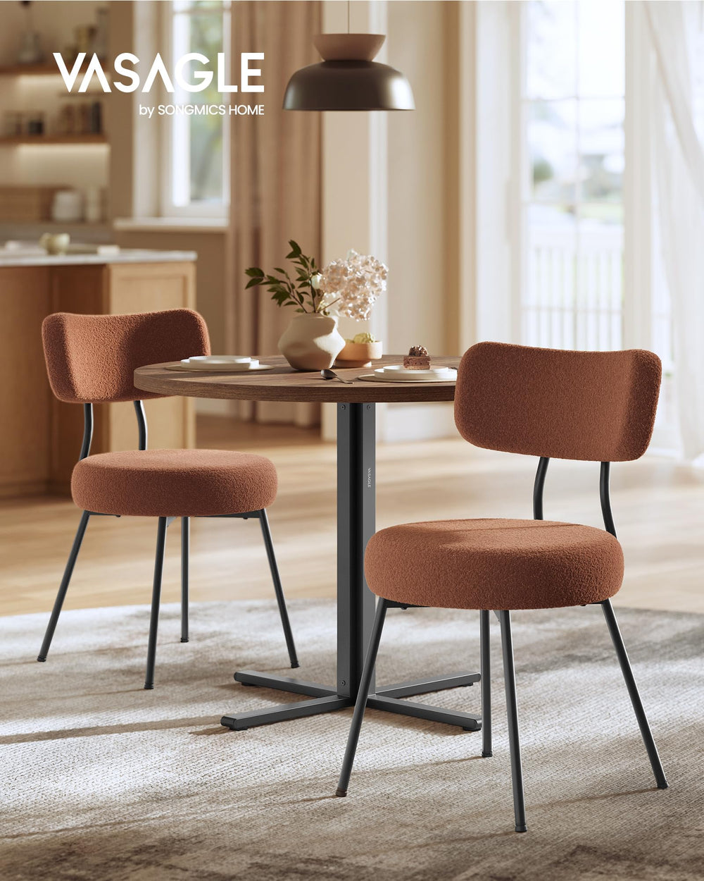 Round Dining Table Set with 2 Upholstered Chairs
