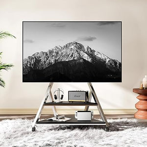 Heavy Duty Mobile TV Stand Rolling TV Cart with Wheels for 32-85 Inch Flat/Curved Led/LCD/OLED Portable Floor TV Stand with Wooden Shelves, Height Adjustable Holds up to 220lbs,Max VESA 600 x400mm