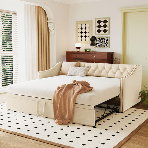 Twin Velvet Daybed with Pop-Up Trundle