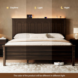 Queen Bed Frame with Headboard, LED Lights & Charging Ports