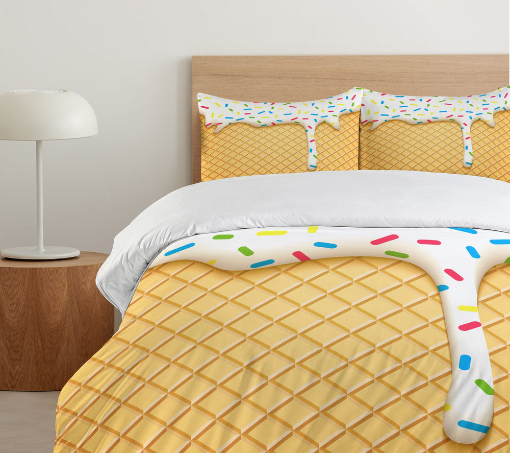 Queen Duvet Cover Set – Ice Cream Cartoon Print, 3-Piece Bedding Set