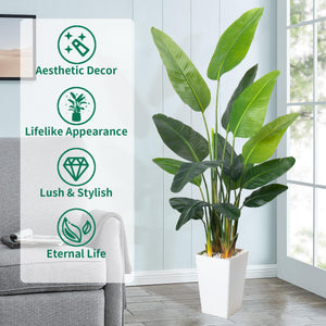 Bird of Paradise Artificial Plant 6.8 FT with White Planter