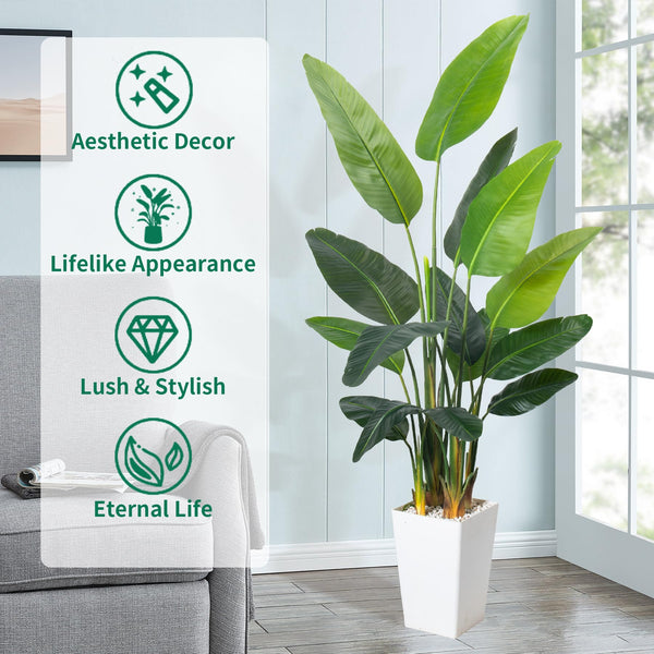 Bird of Paradise Artificial Plant 6.8 FT with White Planter
