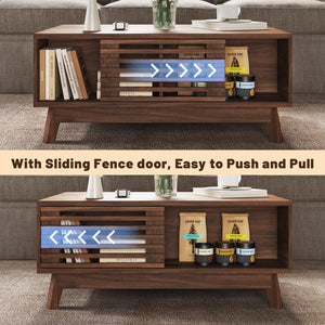 Lift Top Coffee Table with Storage & Sliding Door – Walnut Brown