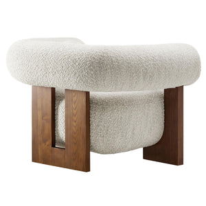Boucle Accent Armchair with Pillow & Wood Legs
