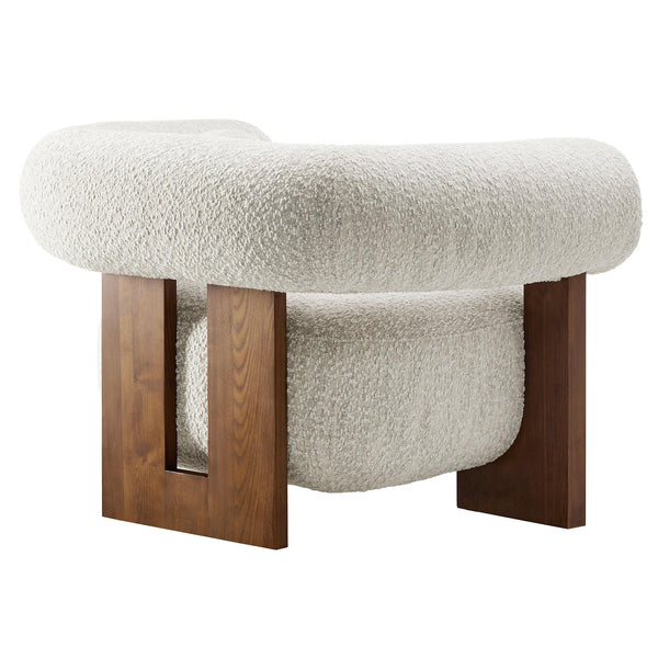 Boucle Accent Armchair with Pillow & Wood Legs
