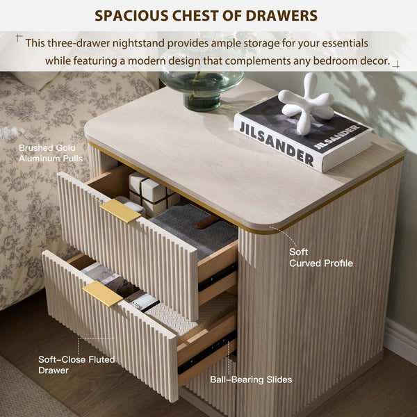 3-Drawer Nightstand Set of 2