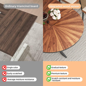 Extendable Round Dining Table with Removable Leaf, Seats 4–6, Walnut
