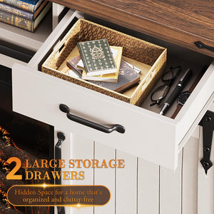 Farmhouse Electric Fireplace TV Stand with LED Light & Sliding Barn Door