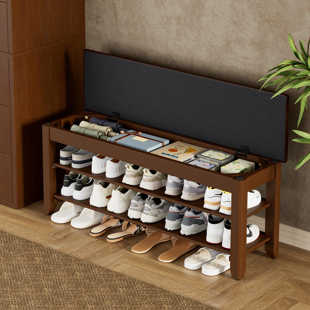 Shoe Storage Bench with Flip-Top Lid, Cushion & Adjustable Shelf