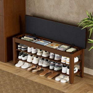 Shoe Storage Bench with Flip-Top Lid, Cushion & Adjustable Shelf