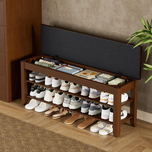Shoe Storage Bench with Flip-Top Lid, Cushion & Adjustable Shelf