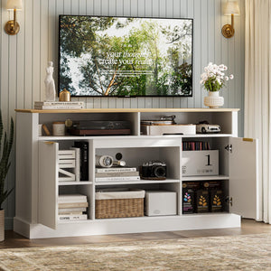 Mid-Century TV Stand with Fluted Door Cabinets