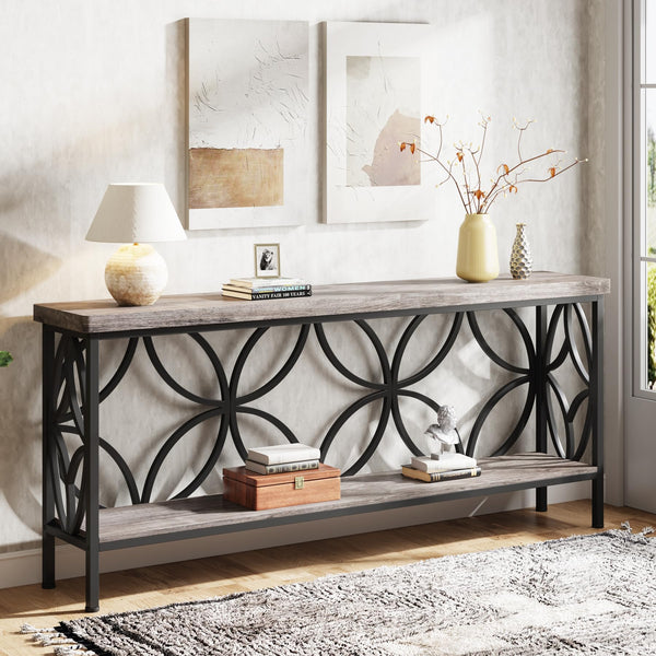 Industrial Console Table 70.9 Inch with Storage Shelves