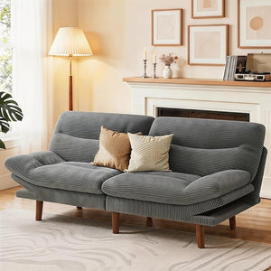 Convertible Futon Sofa Bed with Adjustable Backrest & Armrests
