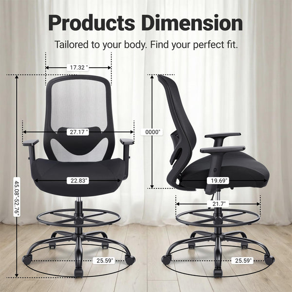 Ergonomic High-Back Drafting Chair with Lumbar Support