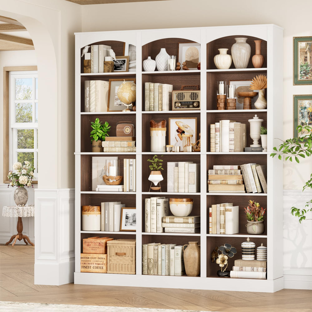 71" 6-Tier Triple Wide Bookcase with Arched Top