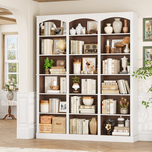71" 6-Tier Triple Wide Bookcase with Arched Top