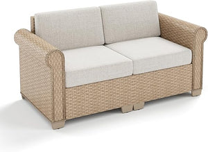 Modular Outdoor Wicker Sectional Sofa Set with Cushions & Coffee Table