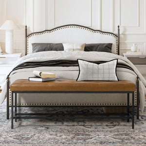Upholstered Storage Ottoman Bench with Metal Legs – Camel