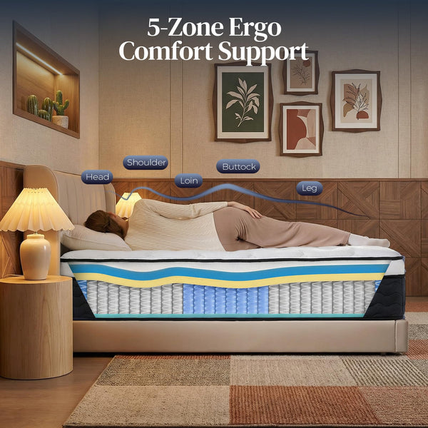 Queen Hybrid Mattress – Medium Firm Pocket Coil & Memory Foam, 12 or 14 Inch