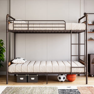 Twin Over Twin Metal Bunk Bed with Safety Guardrail