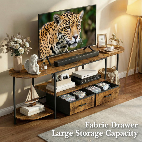 63-Inch Curved Edge TV Stand with Fabric Drawers