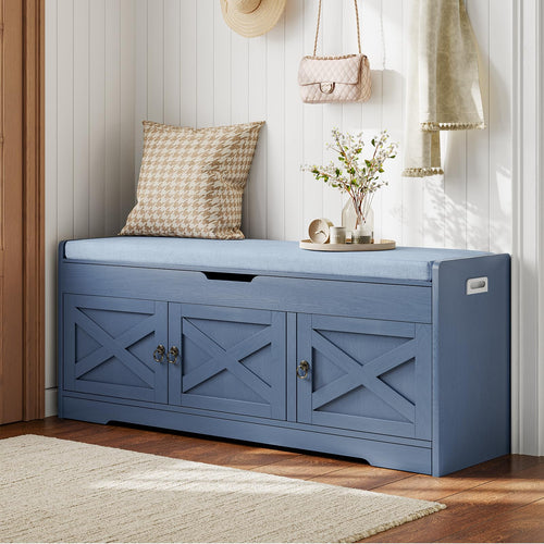 Farmhouse Shoe Storage Bench with Cushion & Lift Top