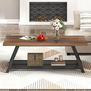 Rectangular Coffee Table with Wire Shelf