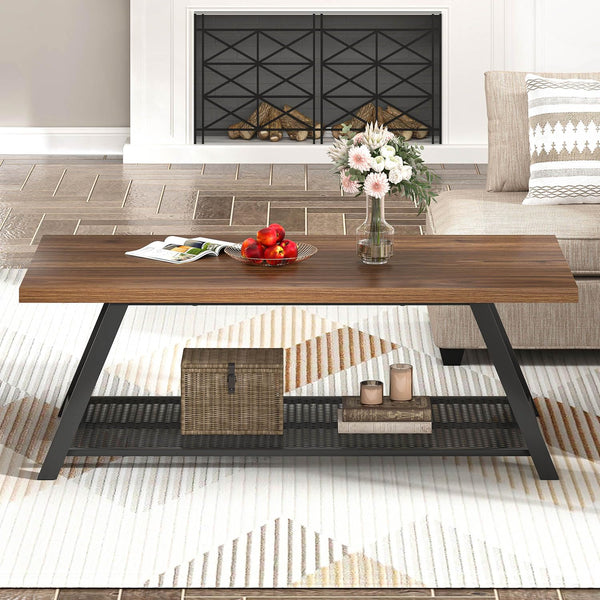 Rectangular Coffee Table with Wire Shelf