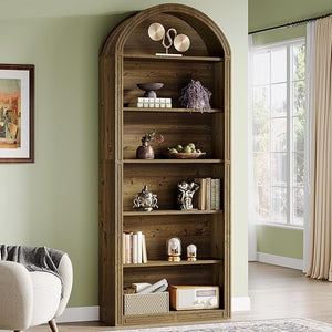 6-Tier Arched Bookcase with Storage Shelves