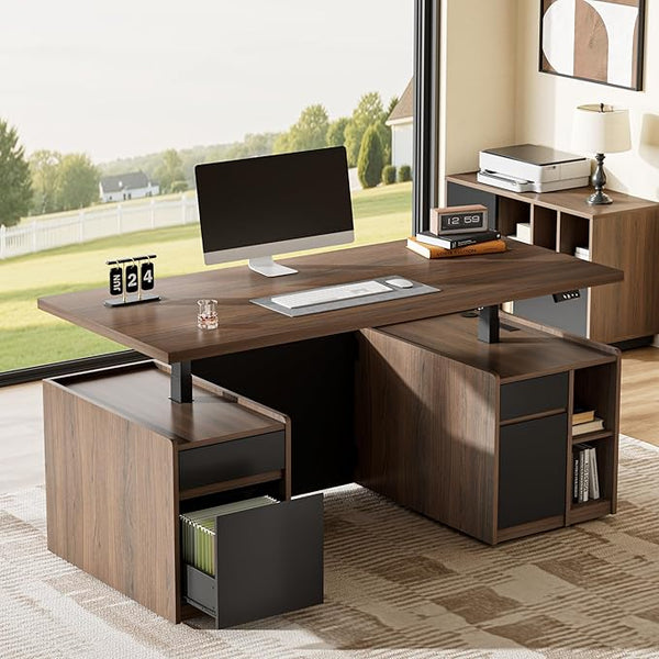 Electric Standing Desk with Drawers & Storage, 70.87"
