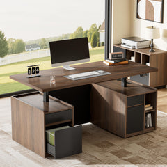 Electric Standing Desk with Drawers & Storage – 70.8" Adjustable Wood Executive Desk
