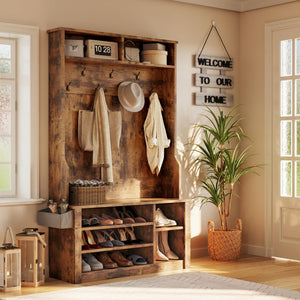 Entryway Hall Tree with Bench & Storage