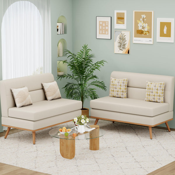 Small Faux Leather Loveseat Sofa – Tufted Armless Mini Couch