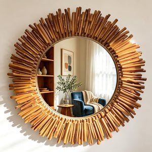 24-Inch Bohemian Sunburst Round Wall Mirror
