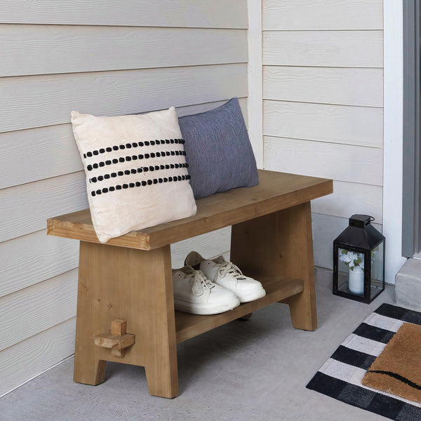Solid Wood Entryway Bench – Farmhouse Rustic Bench Seat