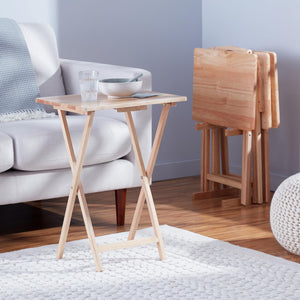 Foldable TV Dinner Tray Tables with Storage Rack, Set of 4